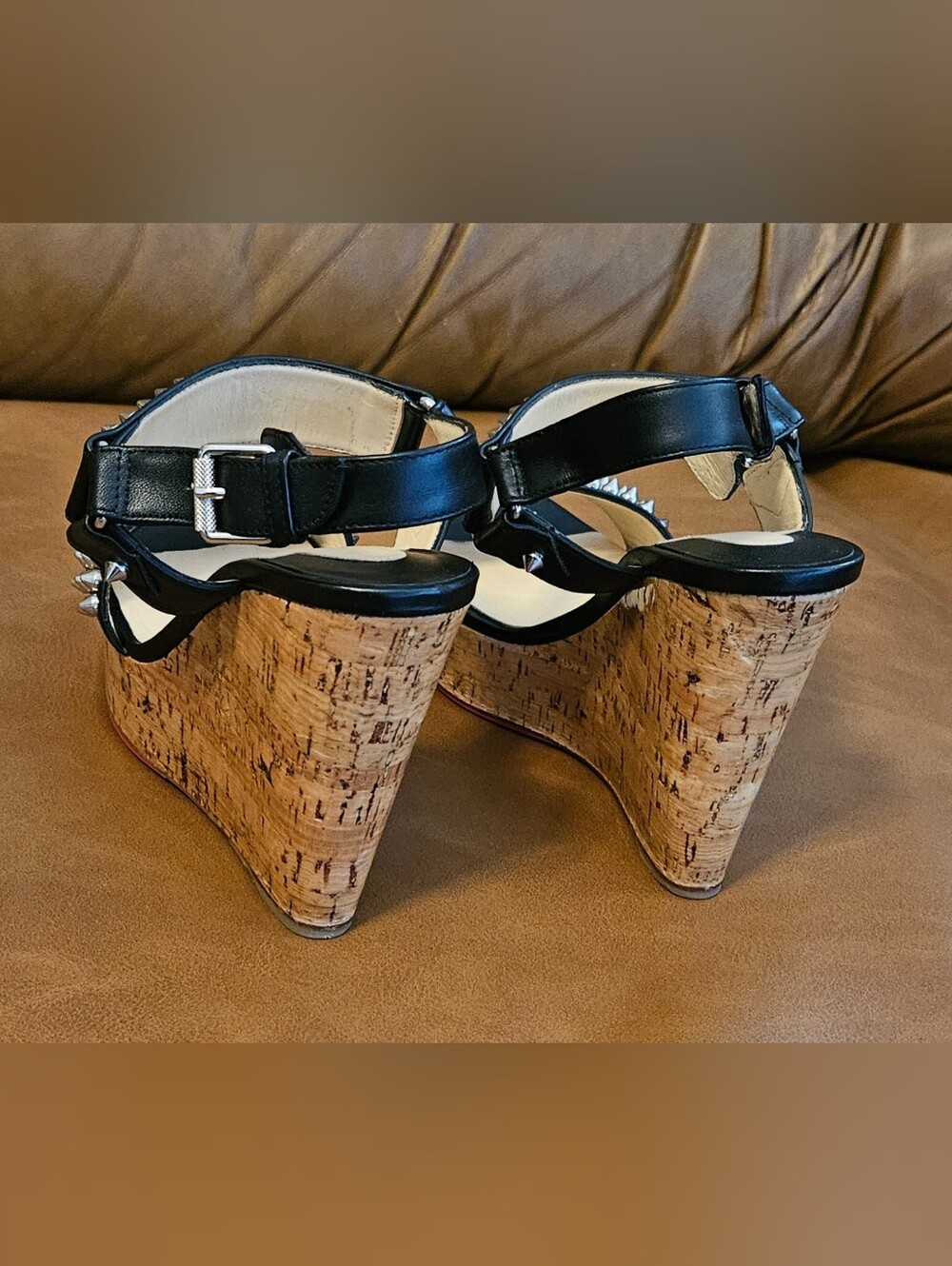Christian Louboutin Black Leather Spikes-Studded Wedge Sandals Size 4.5 US - Picture 16 of 16